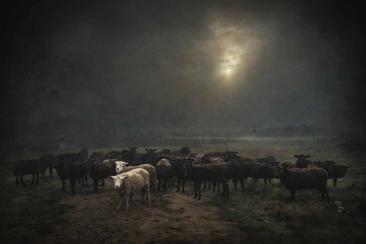 The Black Borrego Herd in the mist